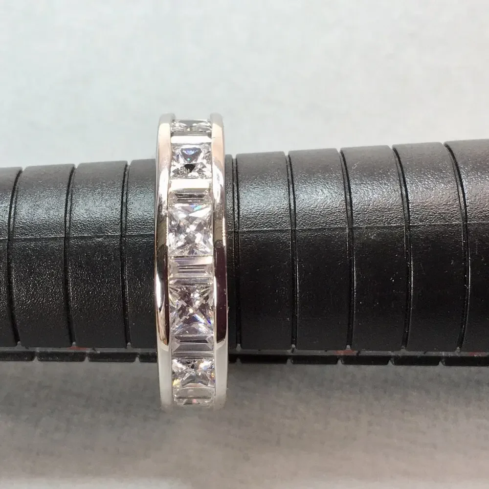 Radiant Rhodium On Sterling Silver Channel Set Cubic Zirconia 2mm Band Ring Sz 9